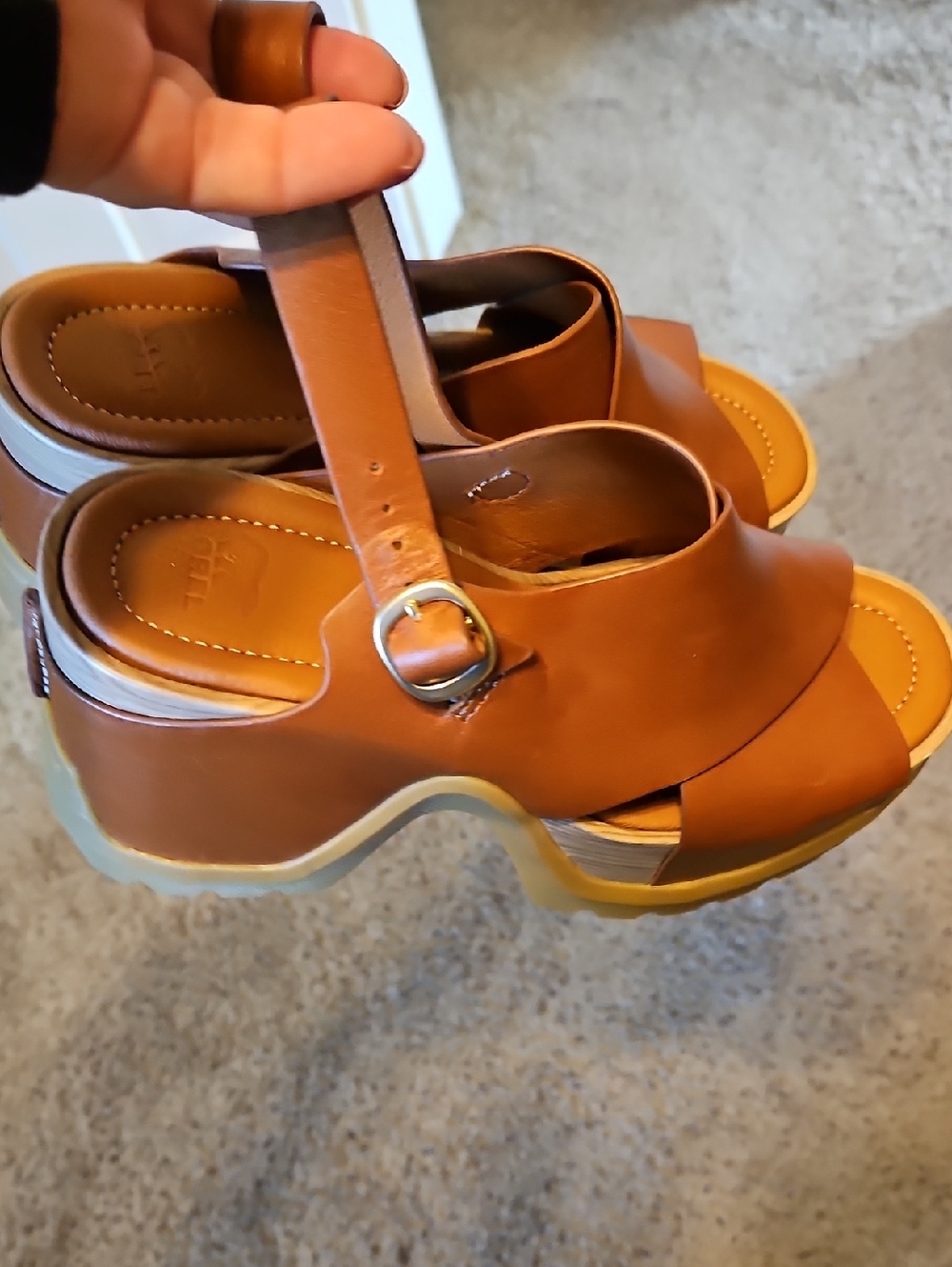 Sorel Roam'n Rise Brown Leather Platform Sandals with Buckle